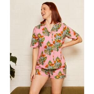 Their Nibs Vintage pajamas size small pink peacock flowers shorts short sleeve